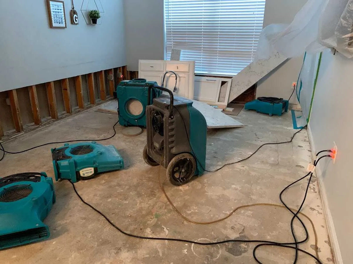 Dehumidifier in flood-cut room for Water Damage Restoration in Dormont